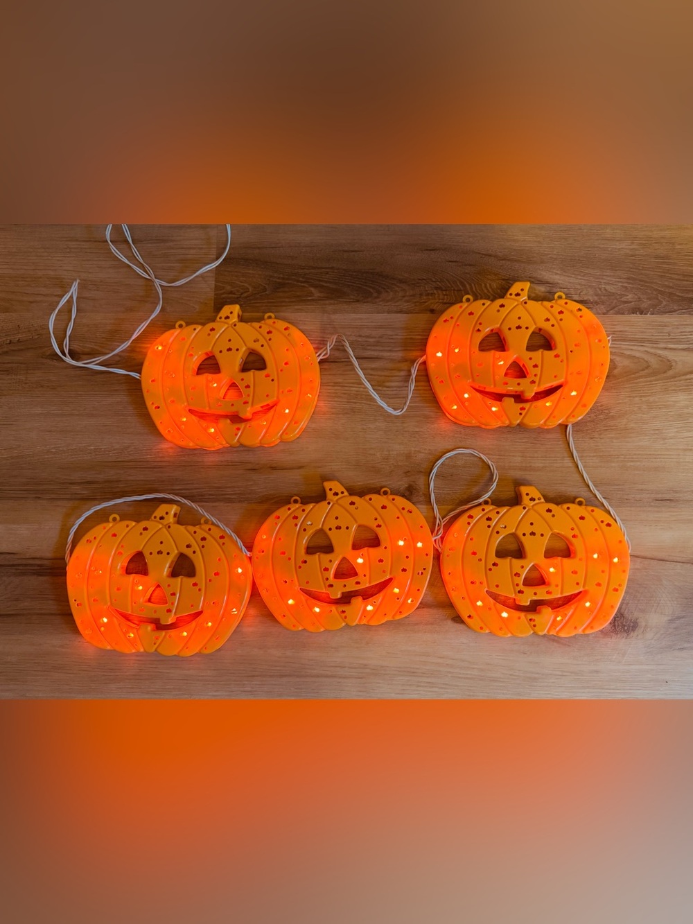 Vintage Jack O Lantern Hanging Light Set Halloween 5 Pumpkin Lights